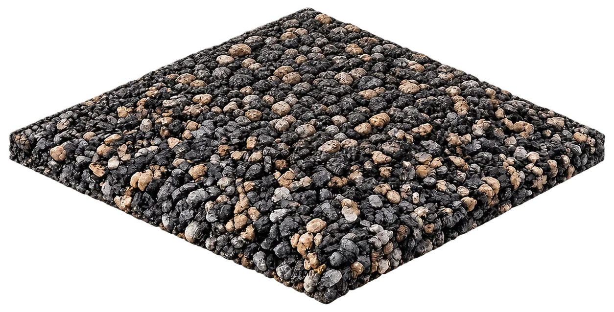 3D illustration of the natural stone surface layer, marble and quartz aggregate bound in resin.