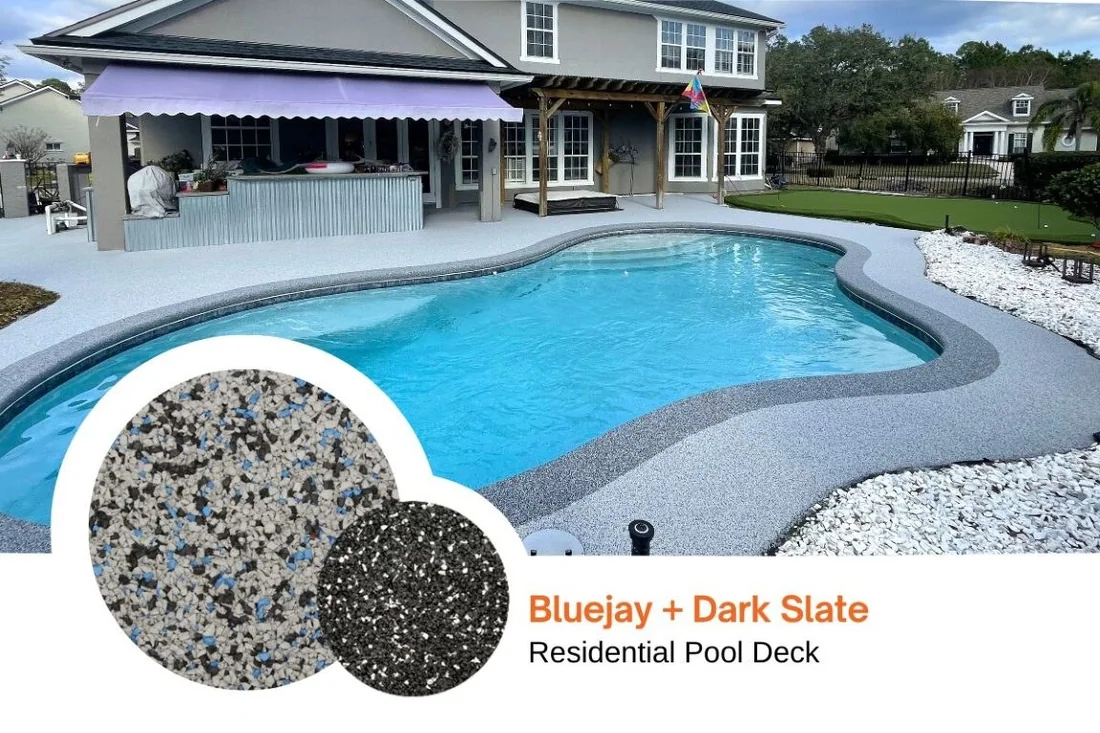 Blue Jay + Dark Slate blend shown on a residential pool deck
