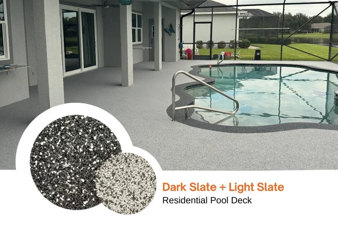 Dark Slate + Light Slate blend shown on a residential pool deck