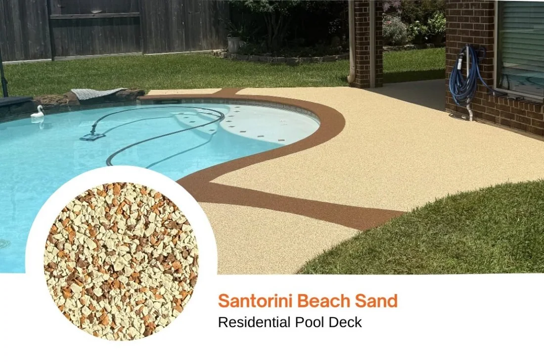 Santorini Beach Sand blend shown on a residential pool deck