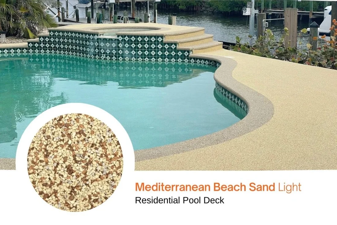 Mediterranean Beach Sand Light blend shown on a residential pool deck