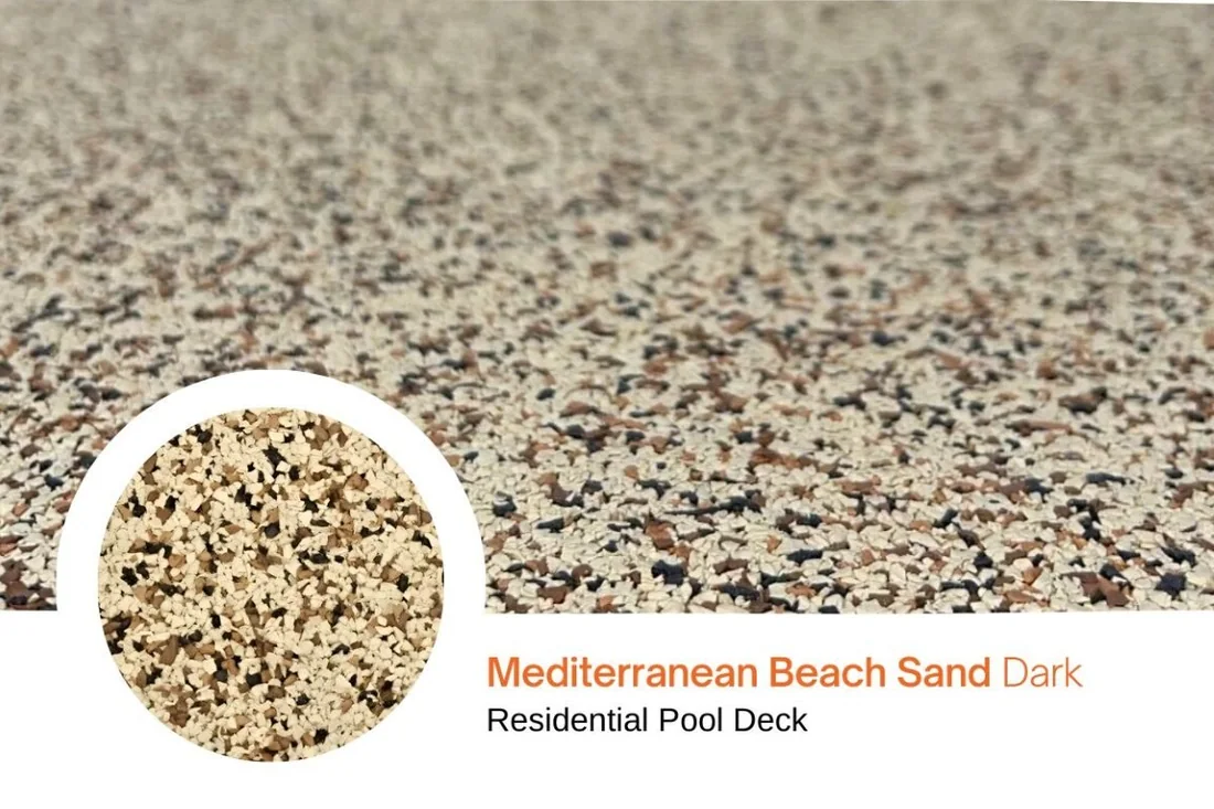 Mediterranean Beach Sand Dark blend shown on a residential pool deck